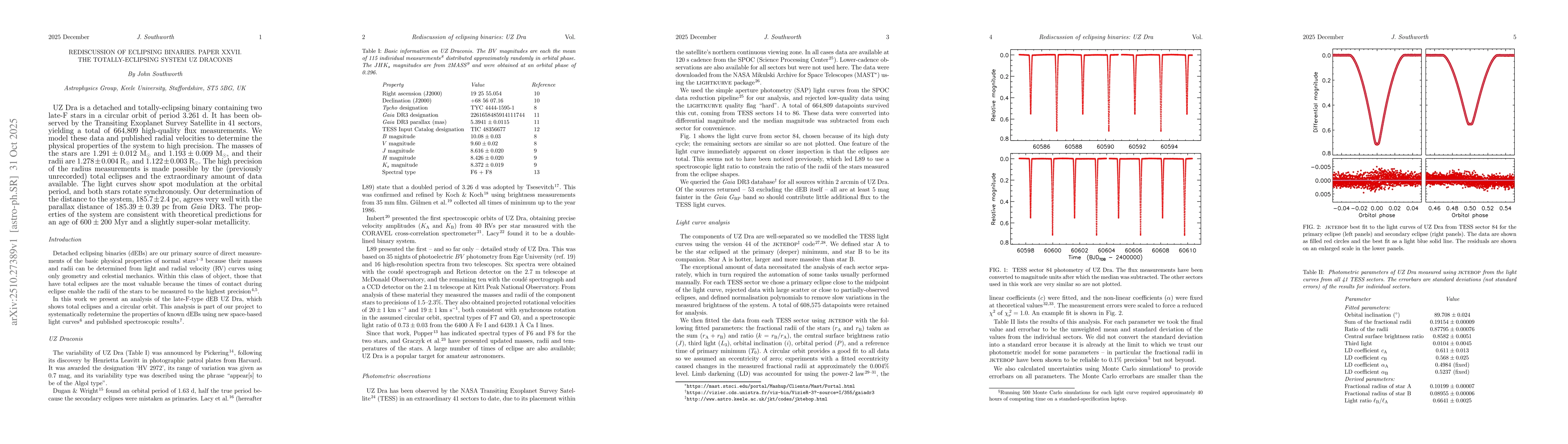 Thumbnail for Rediscussion of eclipsing binaries. Paper XXVII. The totally-eclipsing
  system UZ Draconis