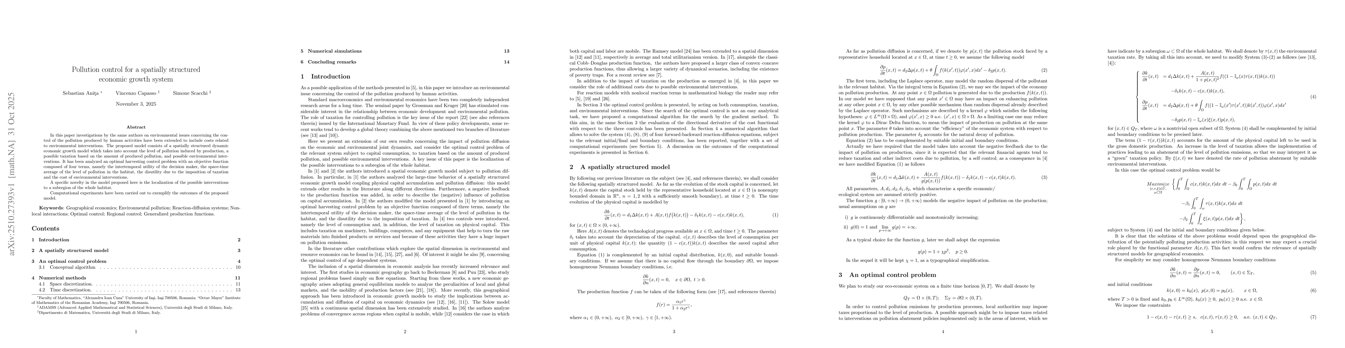 Thumbnail for Pollution control for a spatially structured economic growth system