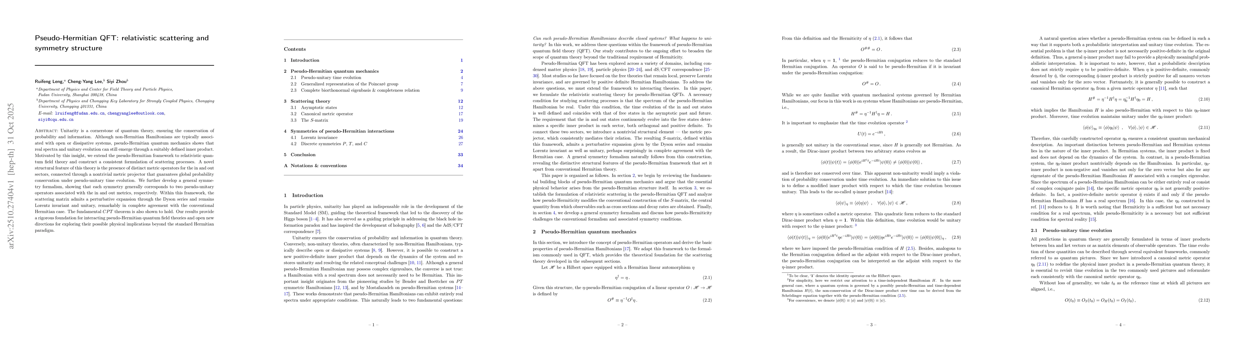 Thumbnail for Pseudo-Hermitian QFT: relativistic scattering and symmetry structure