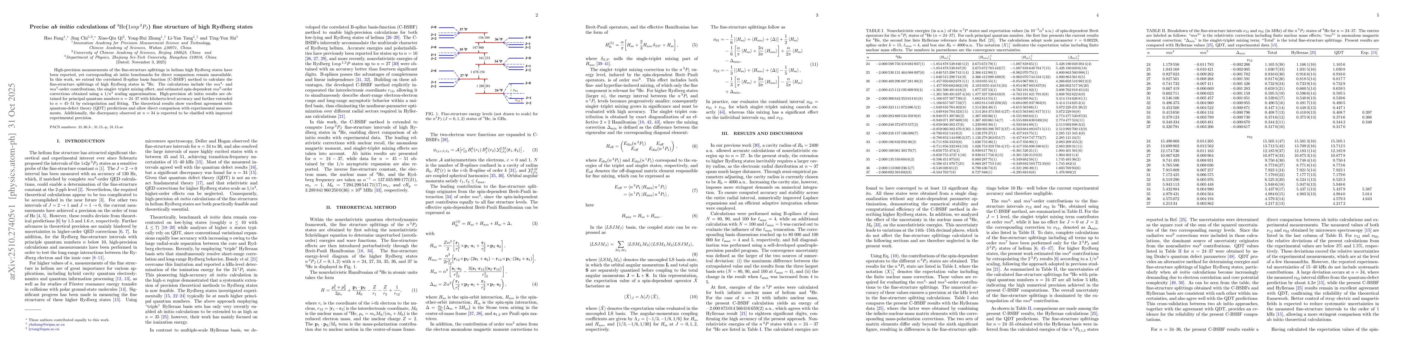 Thumbnail for Precise ab initio calculations of $^4$He($1snp \, ^3P_J$) fine structure
  of high Rydberg states