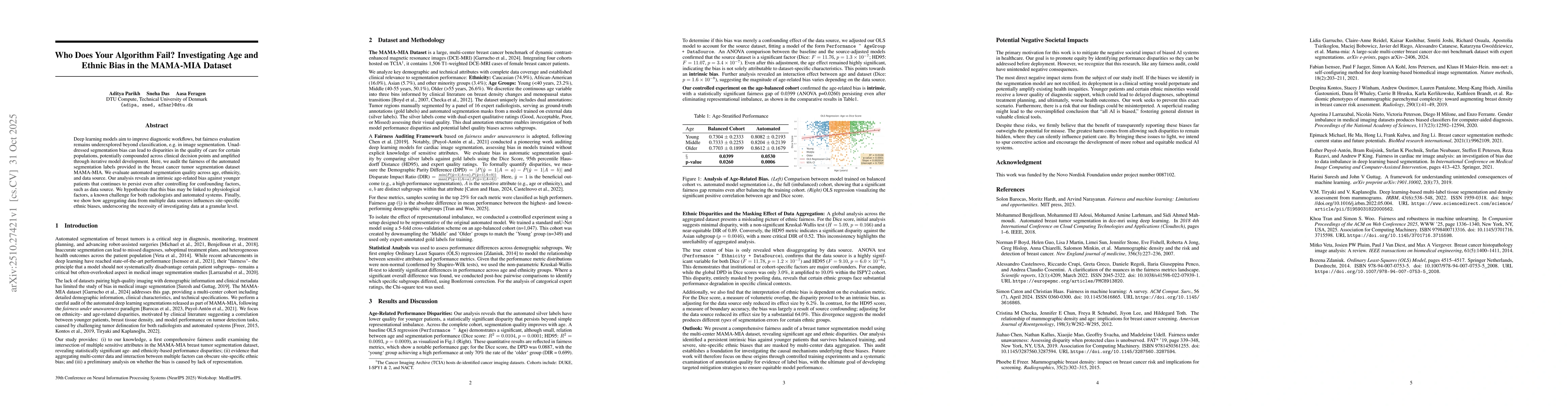 Thumbnail for Who Does Your Algorithm Fail? Investigating Age and Ethnic Bias in the
  MAMA-MIA Dataset