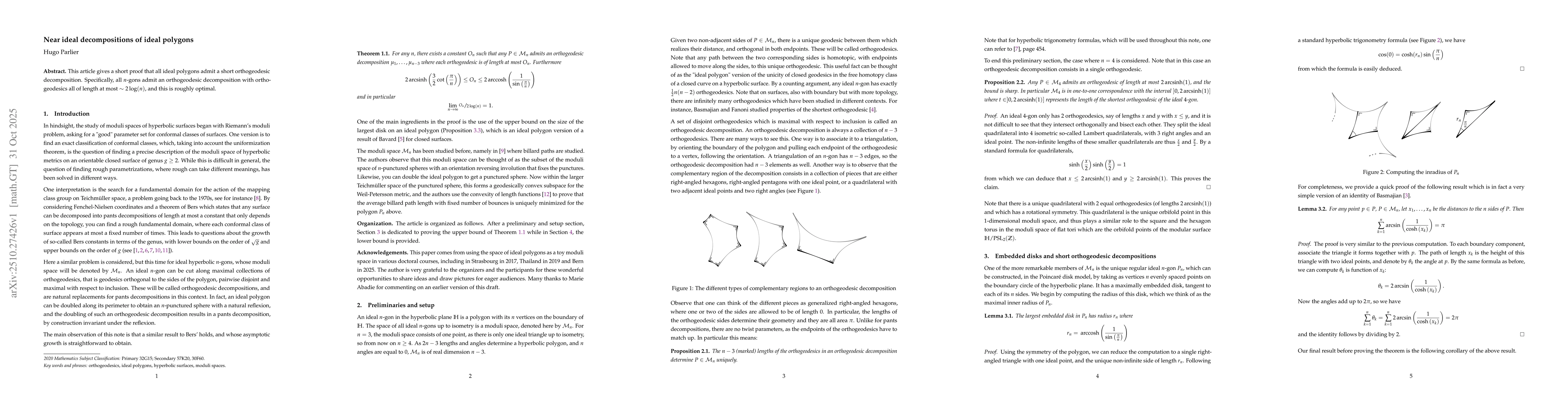 Thumbnail for Near ideal decompositions of ideal polygons