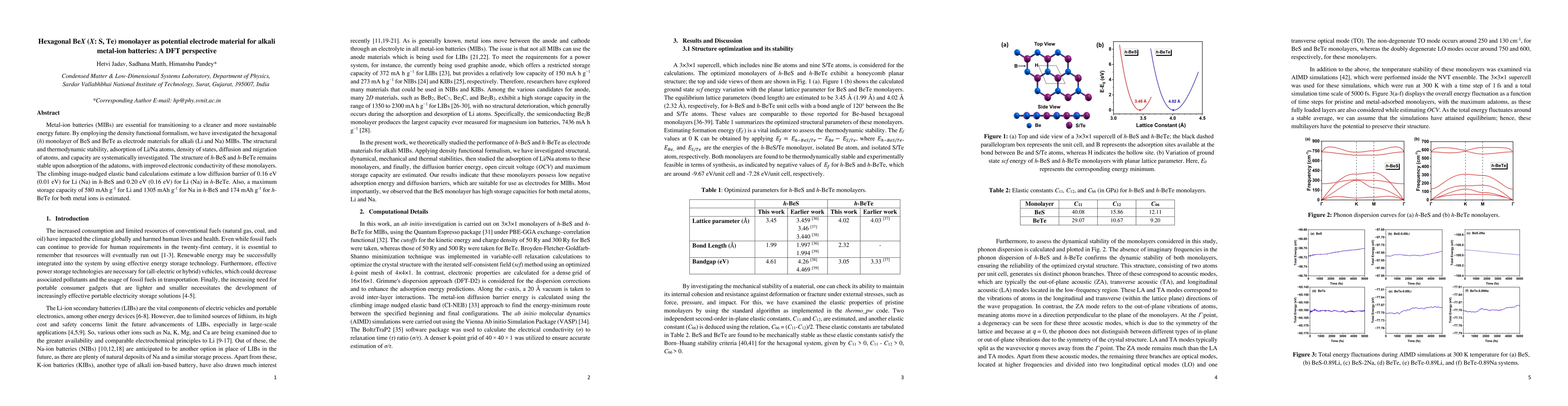 Thumbnail for Hexagonal BeX (X: S, Te) monolayer as potential electrode material for
  alkali metal-ion batteries: A DFT perspective