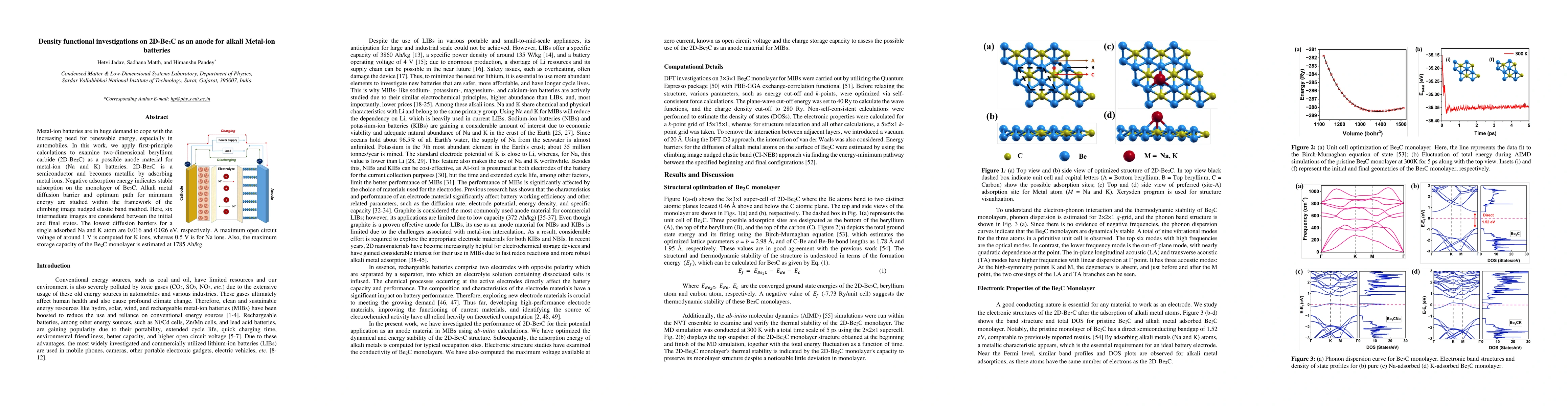 Thumbnail for Density functional investigations on 2D-Be2C as an anode for alkali
  Metal-ion batteries
