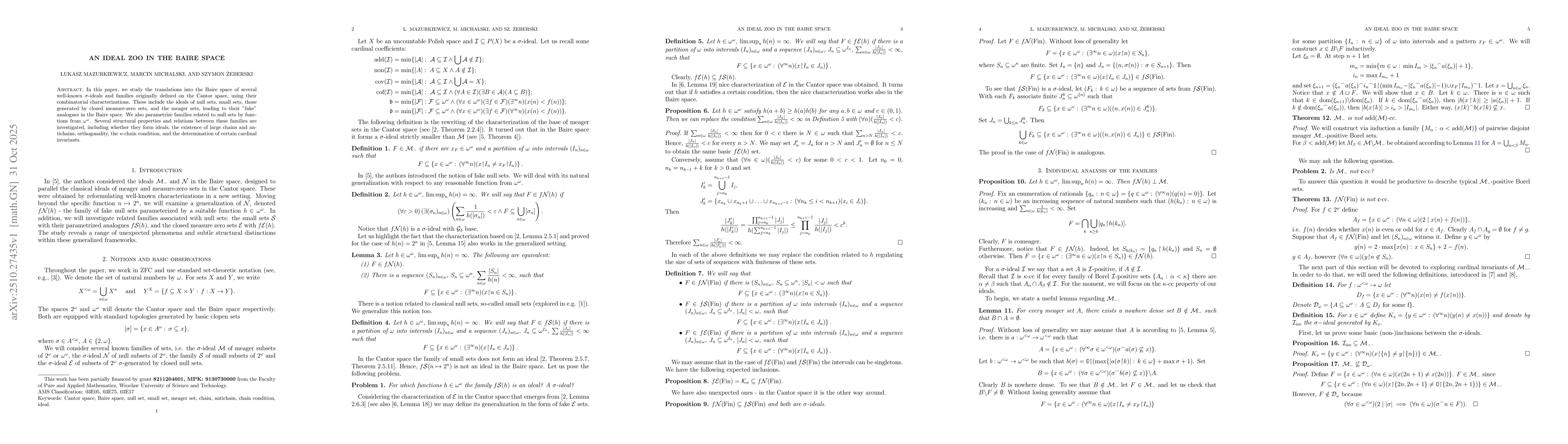 Thumbnail for An Ideal Zoo in the Baire Space