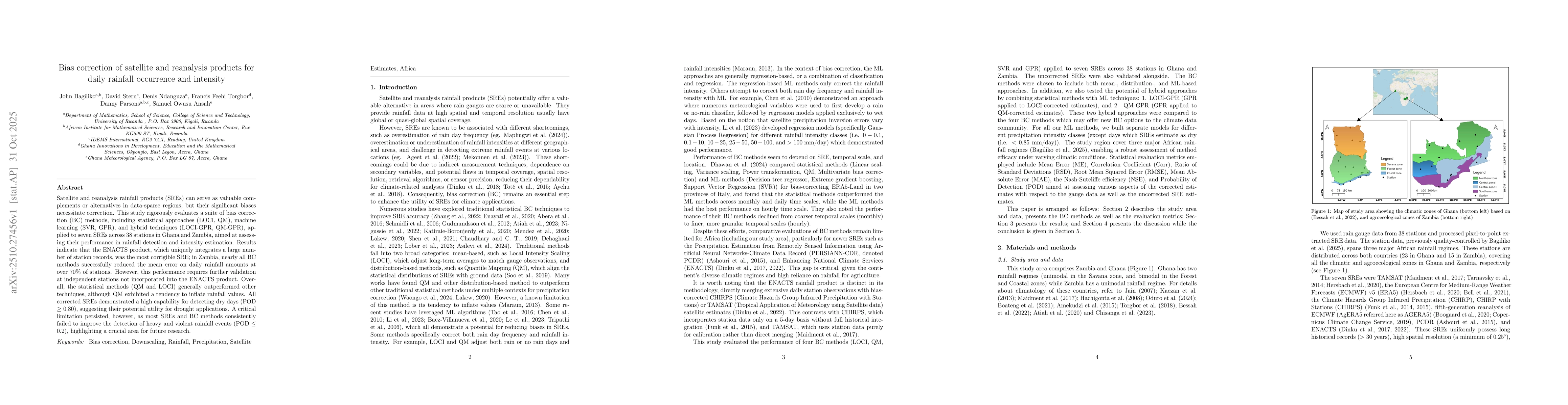Thumbnail for Bias correction of satellite and reanalysis products for daily rainfall
  occurrence and intensity