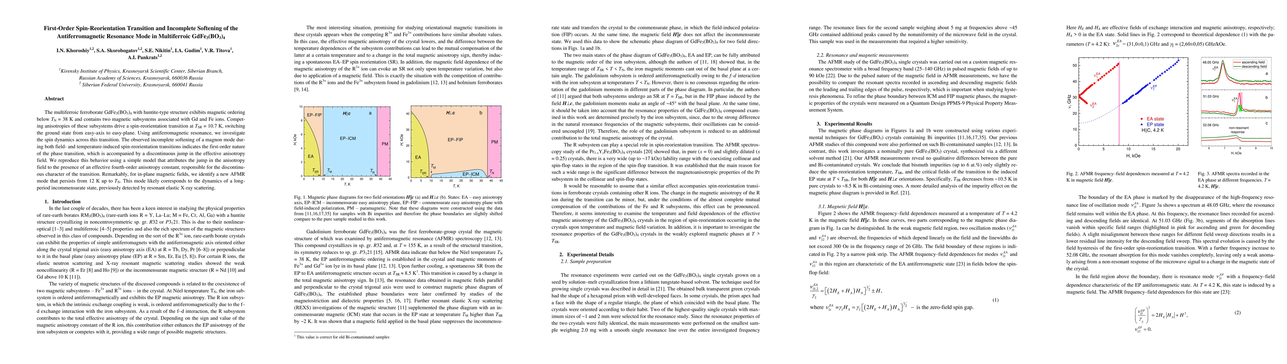 Thumbnail for First-Order Spin-Reorientation Transition and Incomplete Softening of
  the Antiferromagnetic Resonance Mode in Multiferroic GdFe$_3$(BO$_3$)$_4$
