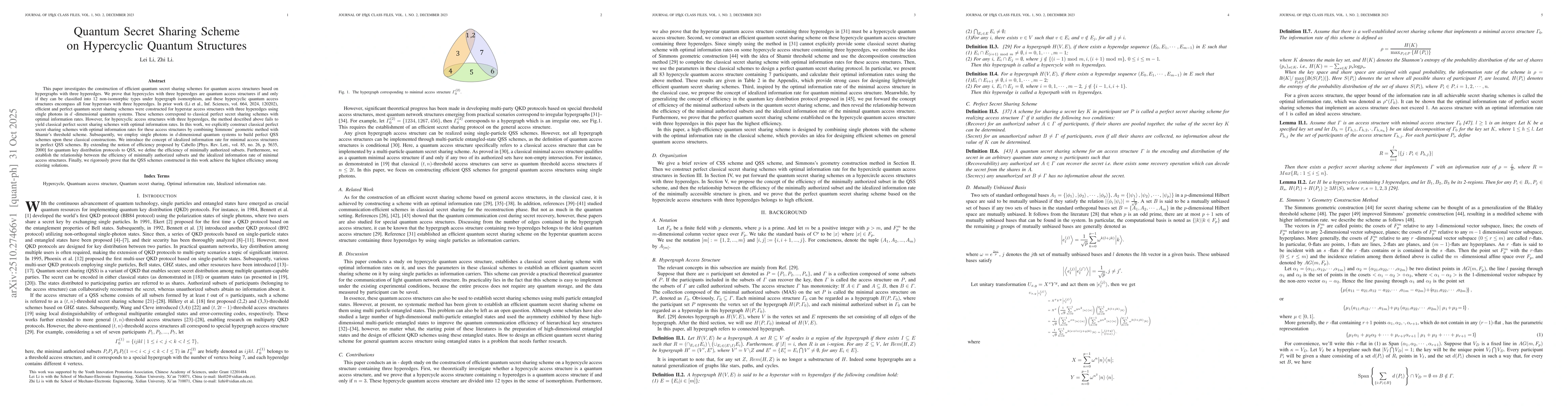 Thumbnail for Quantum Secret Sharing Scheme on Hypercyclic Quantum Structures