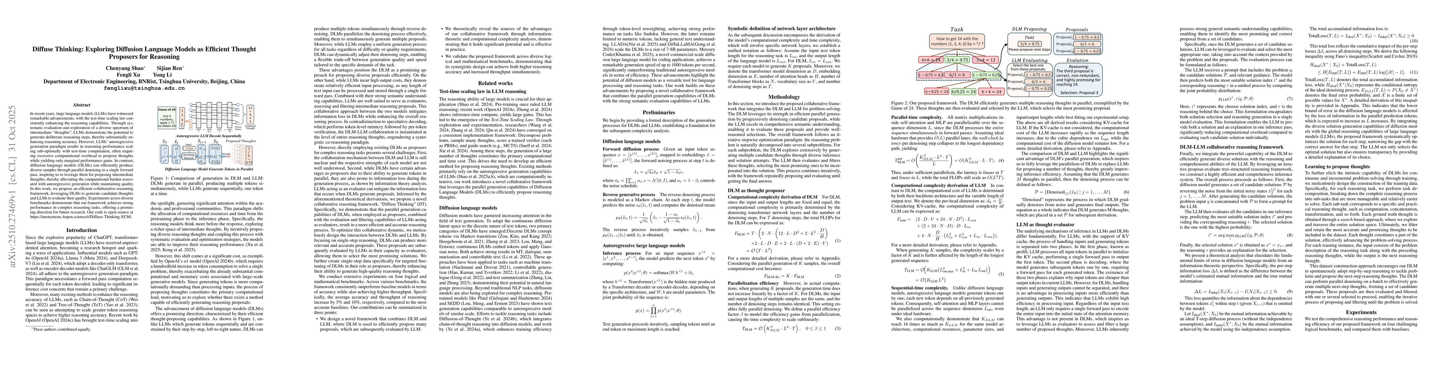 Thumbnail for Diffuse Thinking: Exploring Diffusion Language Models as Efficient
  Thought Proposers for Reasoning