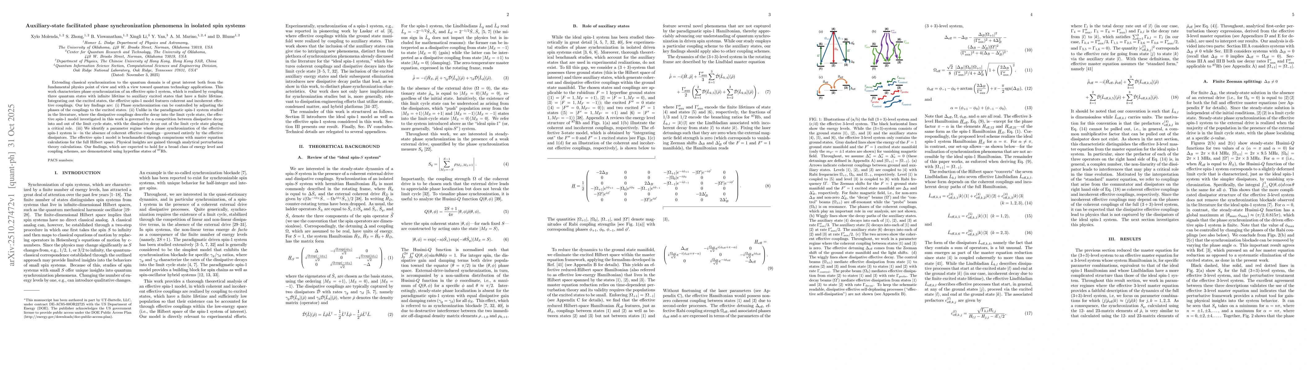 Thumbnail for Auxiliary-state facilitated phase synchronization phenomena in isolated
  spin systems