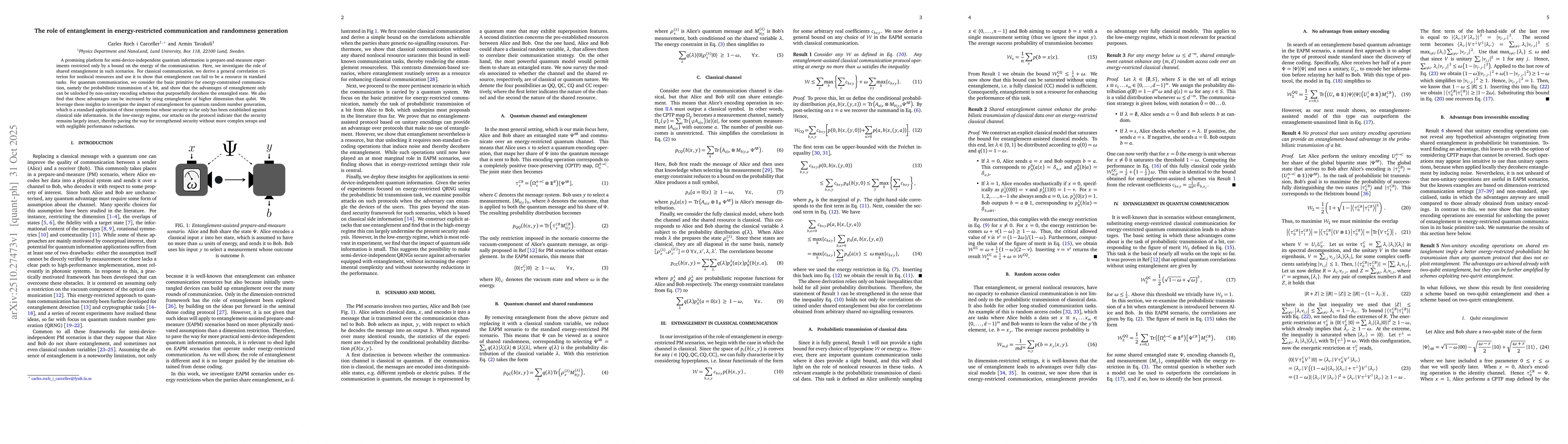 Thumbnail for The role of entanglement in energy-restricted communication and
  randomness generation