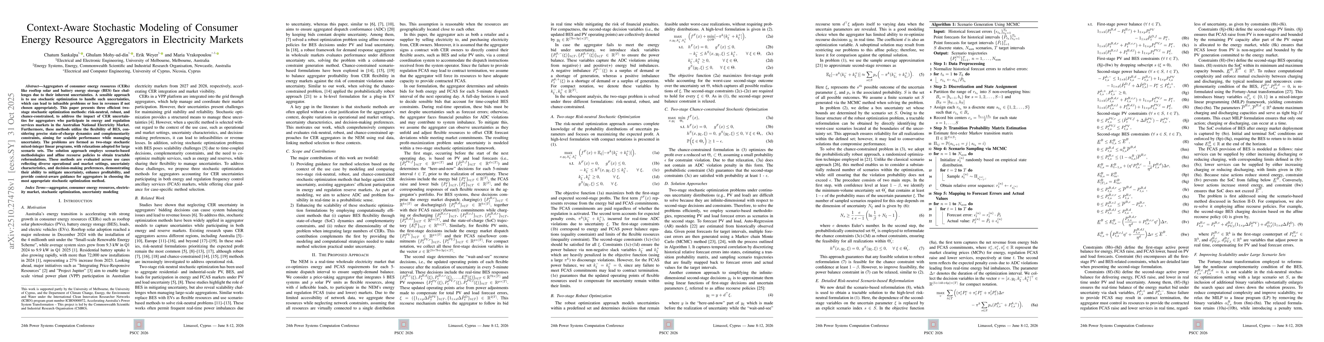 Thumbnail for Context-Aware Stochastic Modeling of Consumer Energy Resource
  Aggregators in Electricity Markets