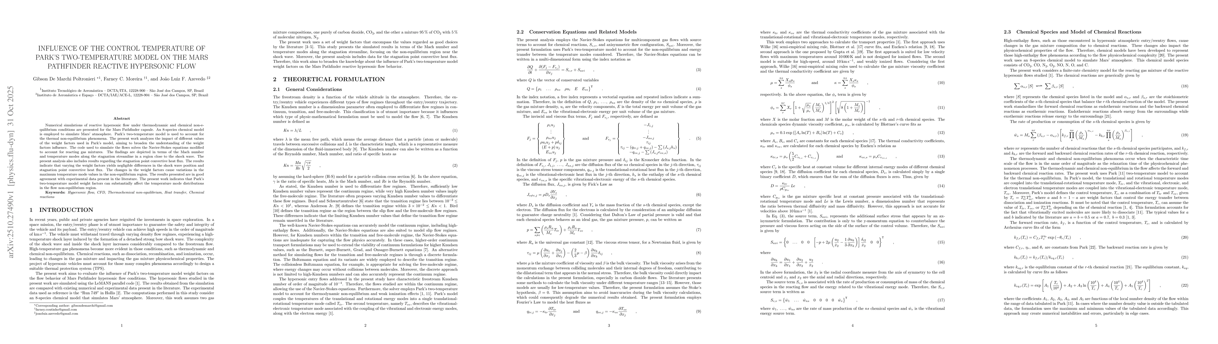 Thumbnail for Influence of the Control Temperature of Park's Two-temperature Model on
  the Mars Pathfinder Reactive Hypersonic Flow
