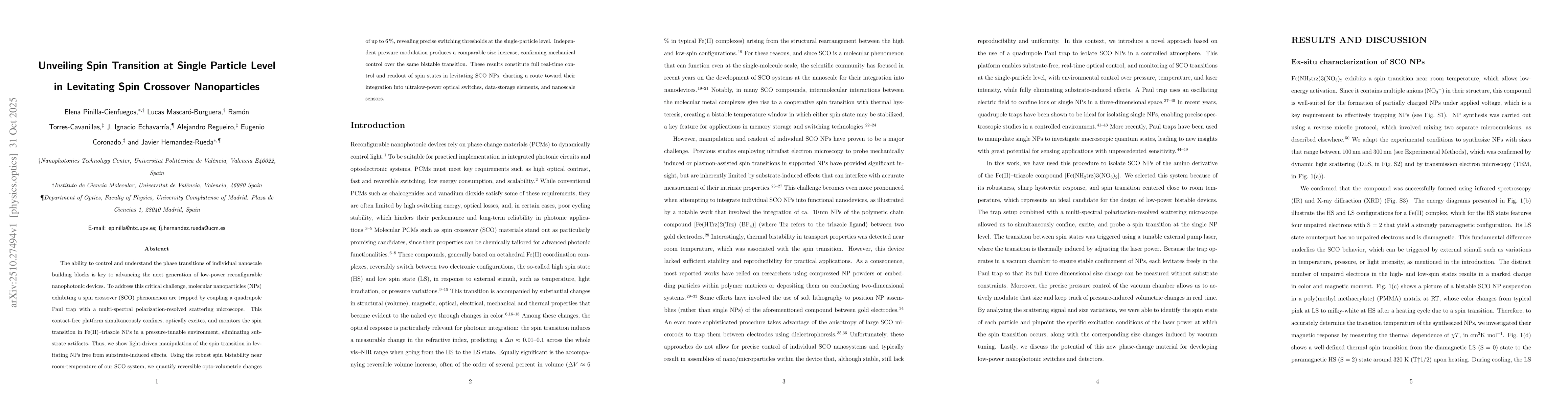 Thumbnail for Unveiling Spin Transition at Single Particle Level in Levitating Spin
  Crossover Nanoparticles