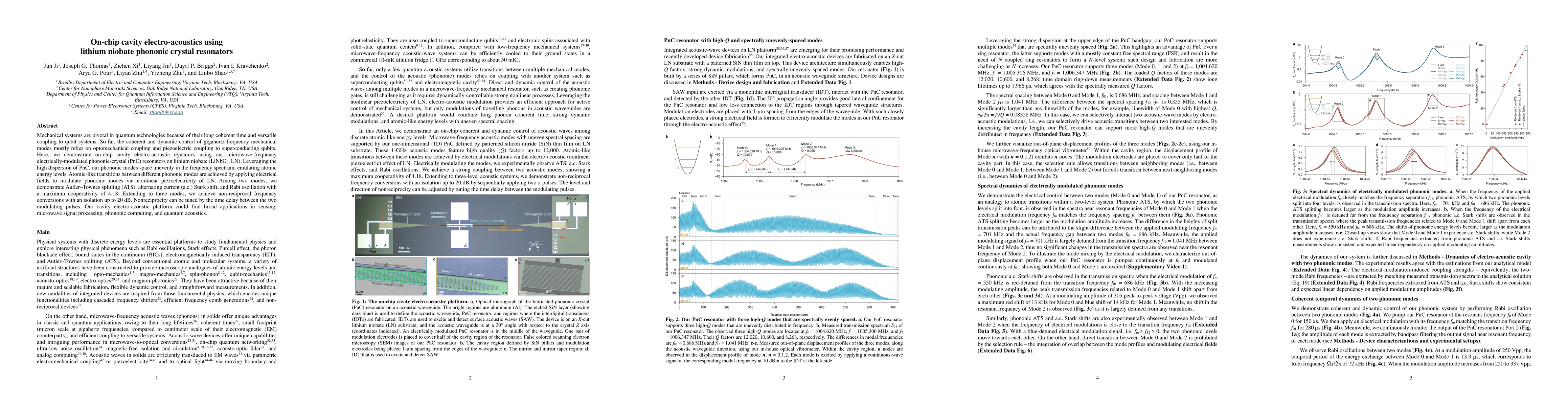 Thumbnail for On-chip cavity electro-acoustics using lithium niobate phononic crystal
  resonators