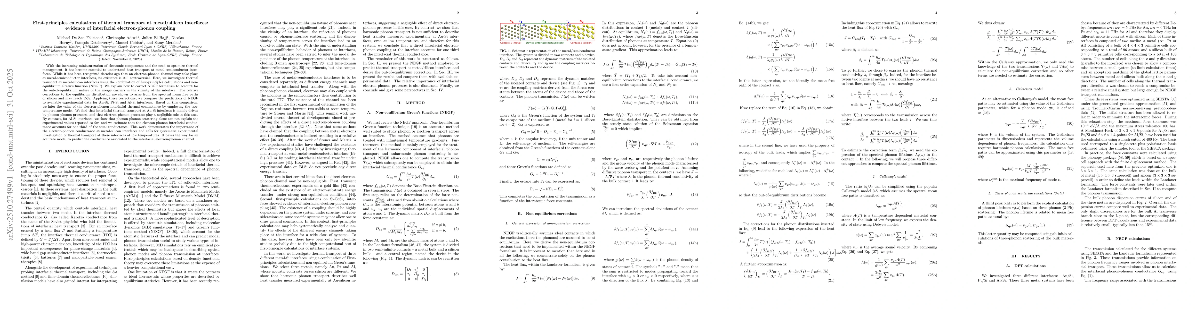 Thumbnail for First-principles calculations of thermal transport at metal/silicon
  interfaces: evidence of interfacial electron-phonon coupling