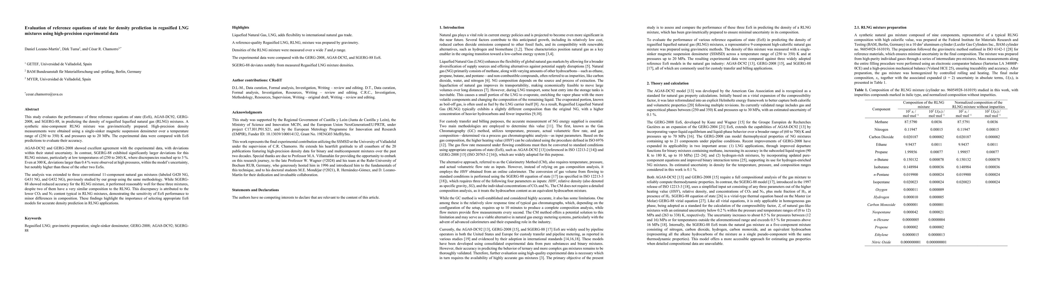 Thumbnail for Evaluation of Reference Equations of State for Density Prediction in
  Regasified LNG Mixtures Using High-Precision Experimental Data