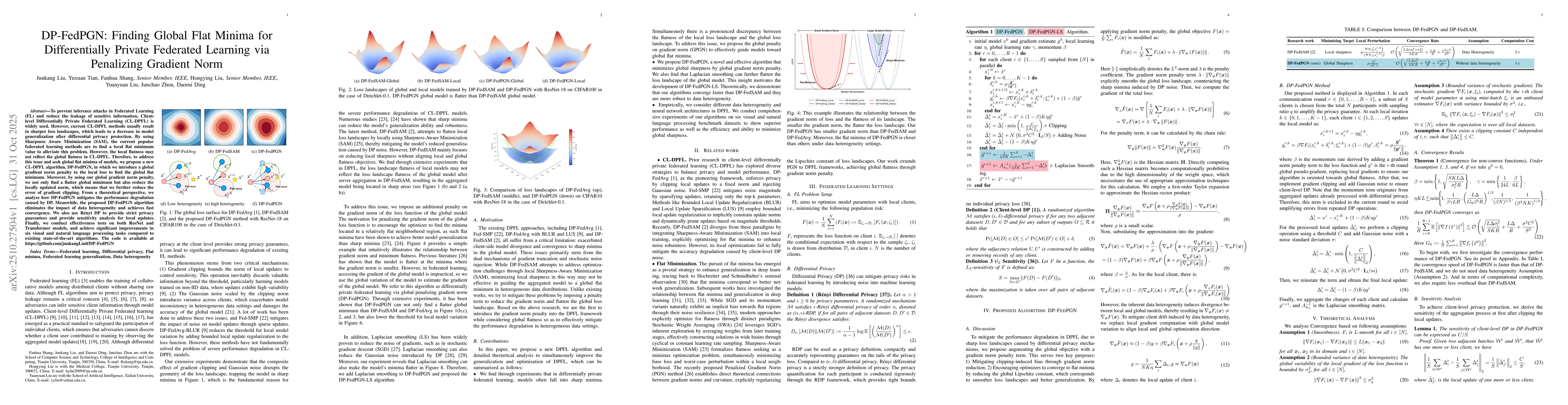 Thumbnail for DP-FedPGN: Finding Global Flat Minima for Differentially Private
  Federated Learning via Penalizing Gradient Norm
