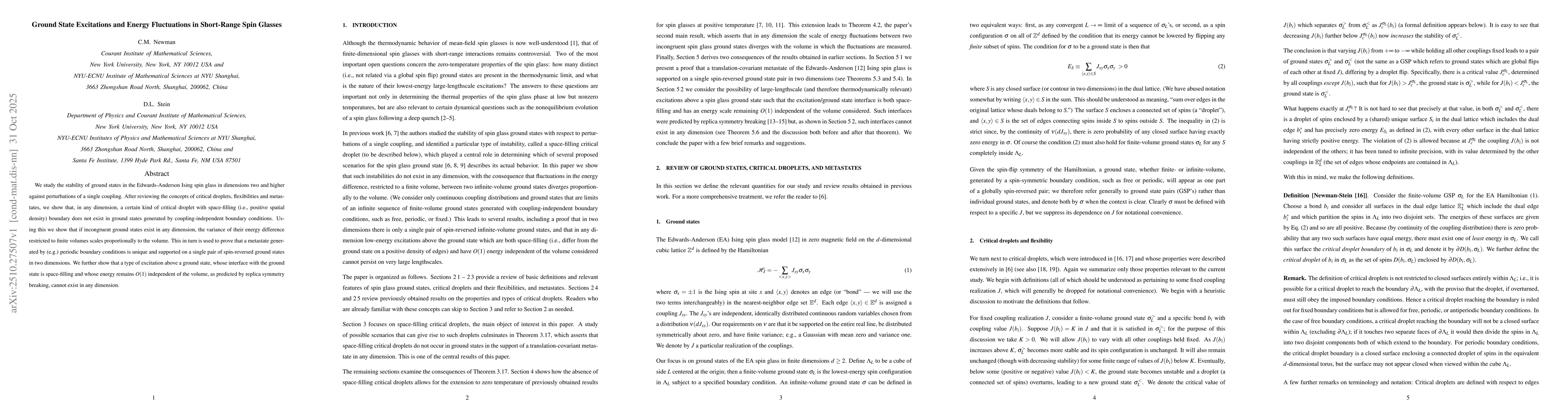 Thumbnail for Ground State Excitations and Energy Fluctuations in Short-Range Spin
  Glasses