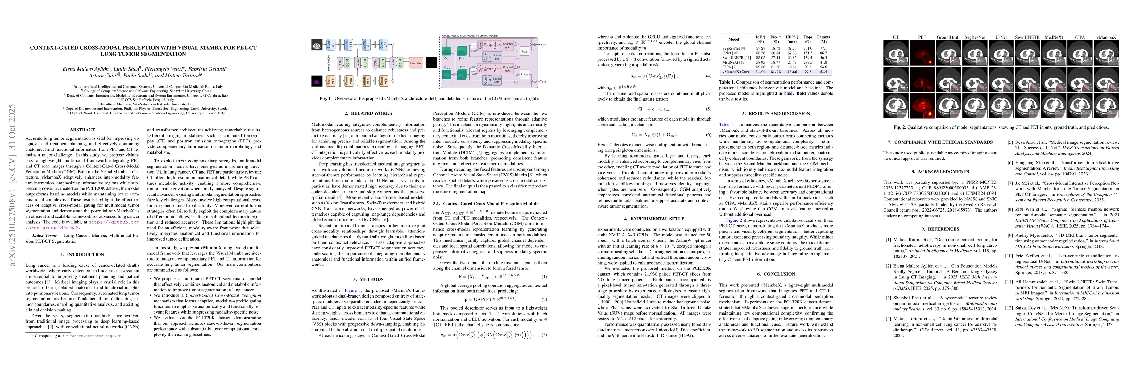 Thumbnail for Context-Gated Cross-Modal Perception with Visual Mamba for PET-CT Lung
  Tumor Segmentation