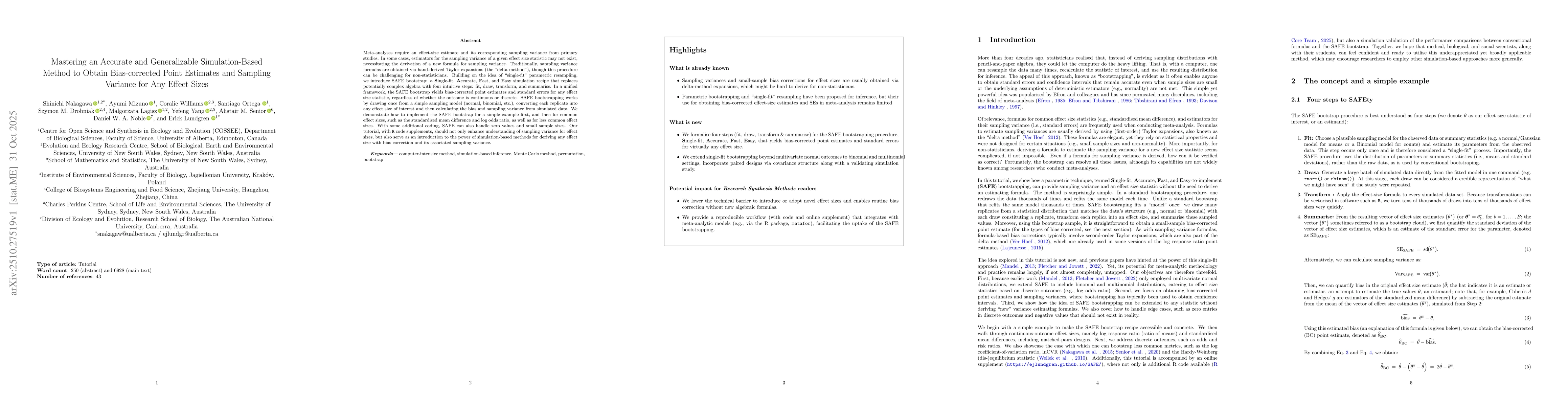 Thumbnail for Mastering an Accurate and Generalizable Simulation-Based Method to
  Obtain Bias-corrected Point Estimates and Sampling Variance for Any Effect
  Sizes
