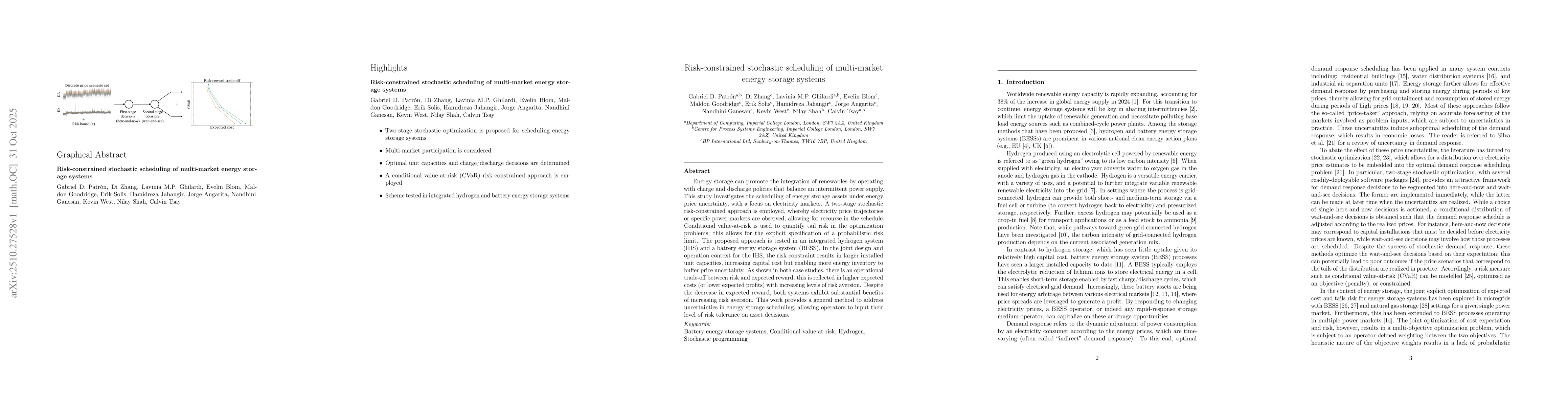 Thumbnail for Risk-constrained stochastic scheduling of multi-market energy storage
  systems