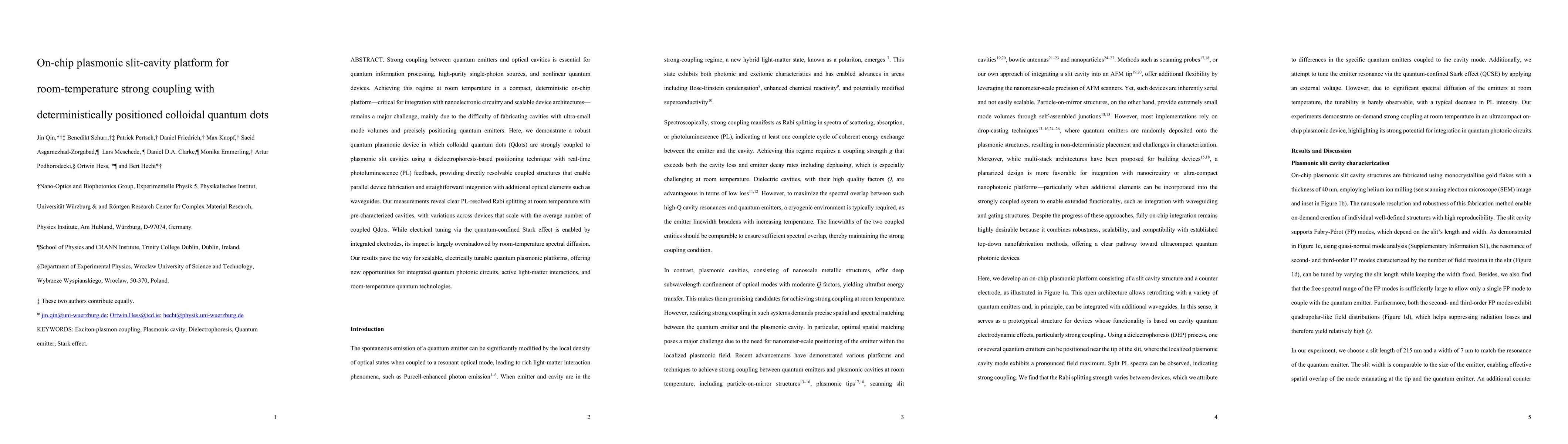Thumbnail for On chip plasmonic slit cavity platform for room temperature strong
  coupling with deterministically positioned colloidal quantum dots