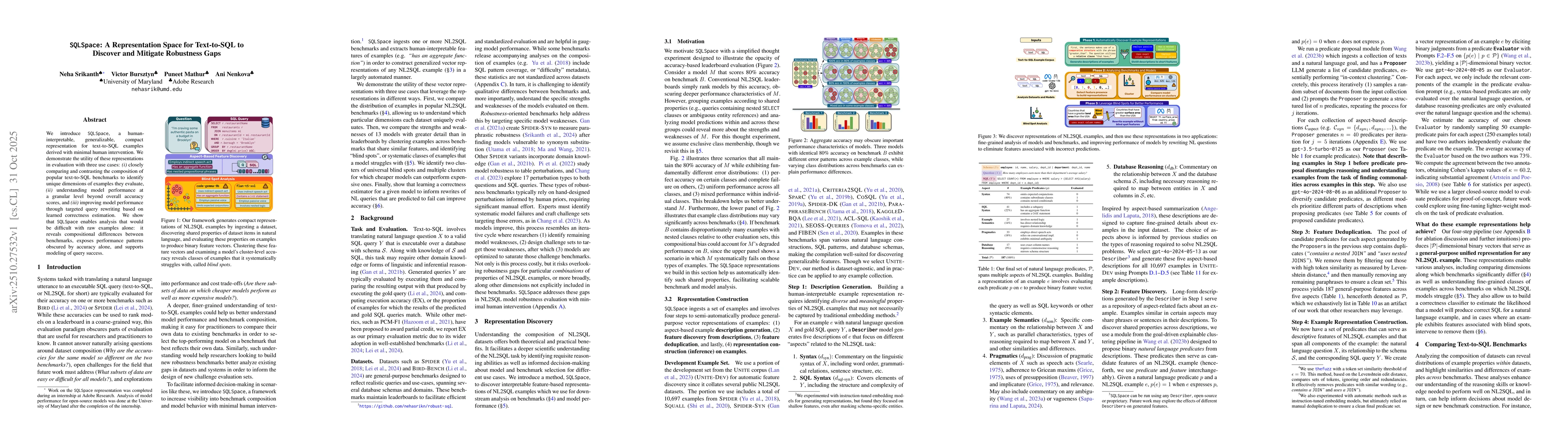 Thumbnail for SQLSpace: A Representation Space for Text-to-SQL to Discover and
  Mitigate Robustness Gaps