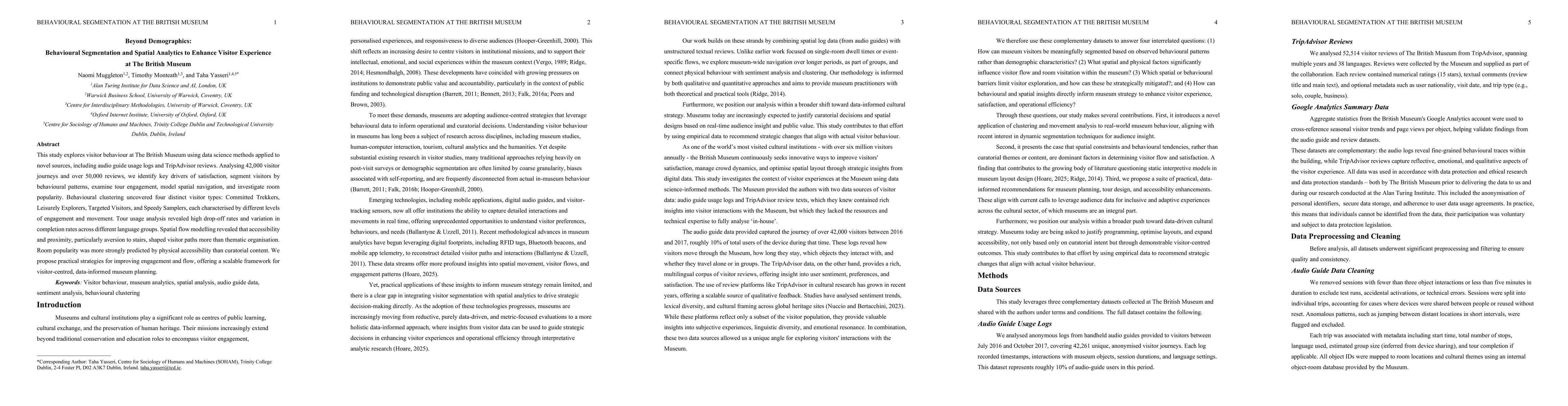 Thumbnail for Beyond Demographics: Behavioural Segmentation and Spatial Analytics to
  Enhance Visitor Experience at The British Museum