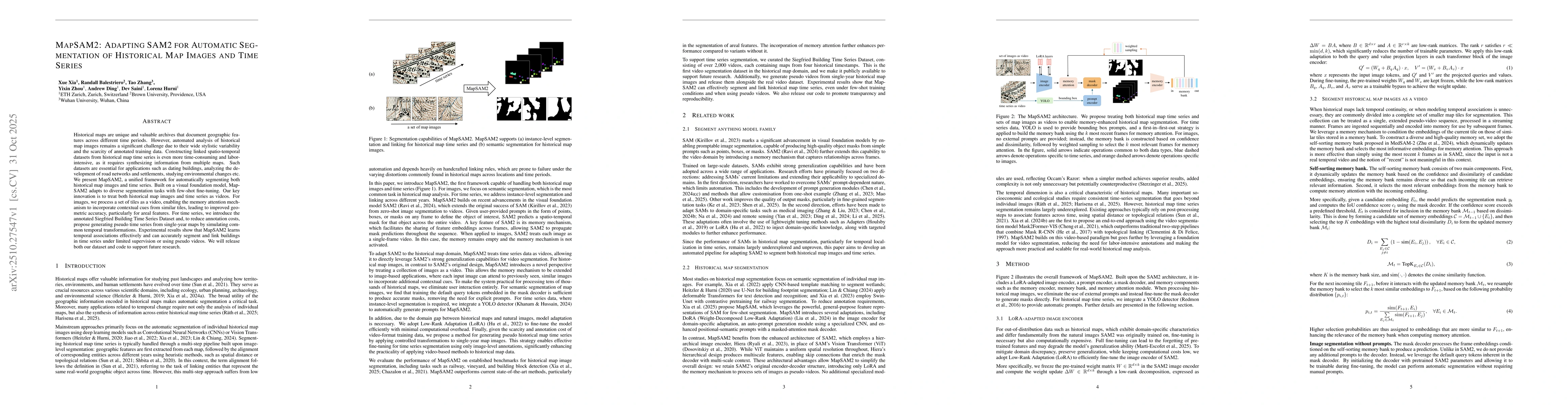 Thumbnail for MapSAM2: Adapting SAM2 for Automatic Segmentation of Historical Map
  Images and Time Series