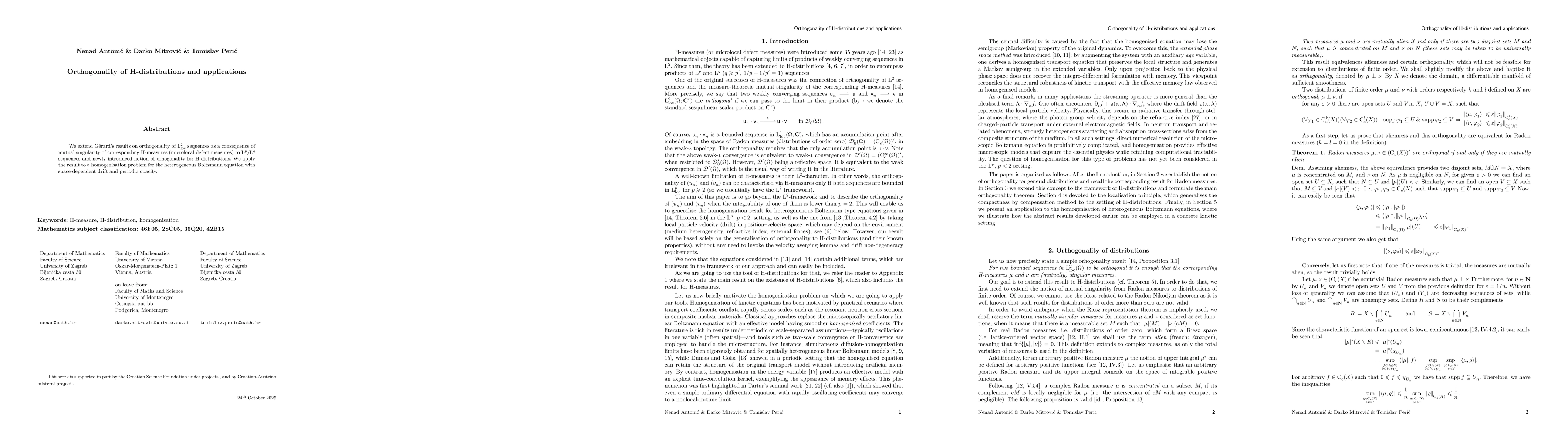 Thumbnail for Orthogonality of H-distributions and applications