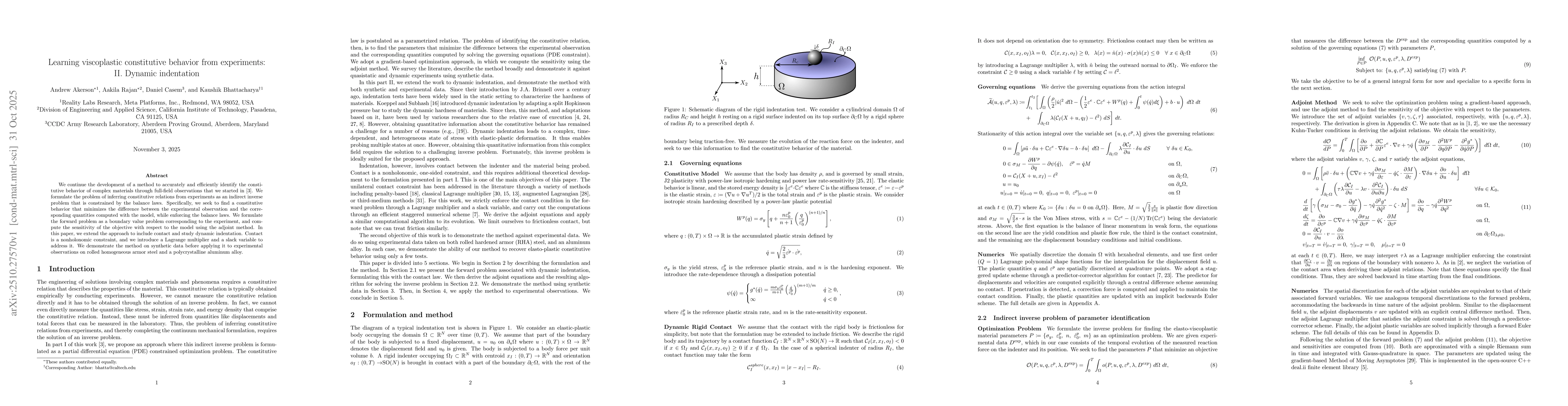 Thumbnail for Learning viscoplastic constitutive behavior from experiments: II.
  Dynamic indentation