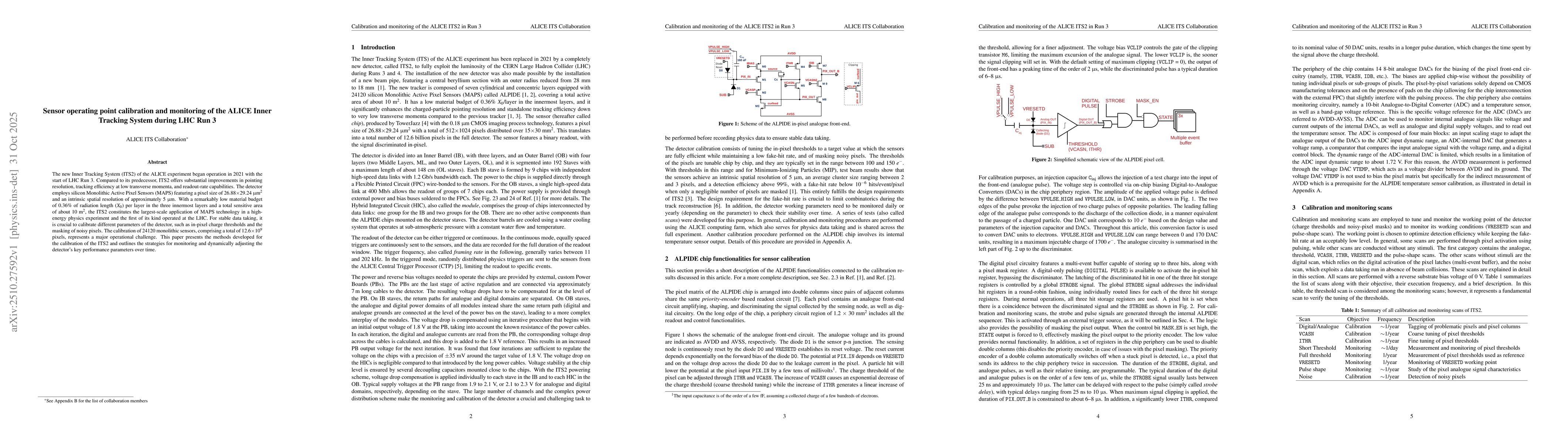 Thumbnail for Sensor operating point calibration and monitoring of the ALICE Inner
  Tracking System during LHC Run 3