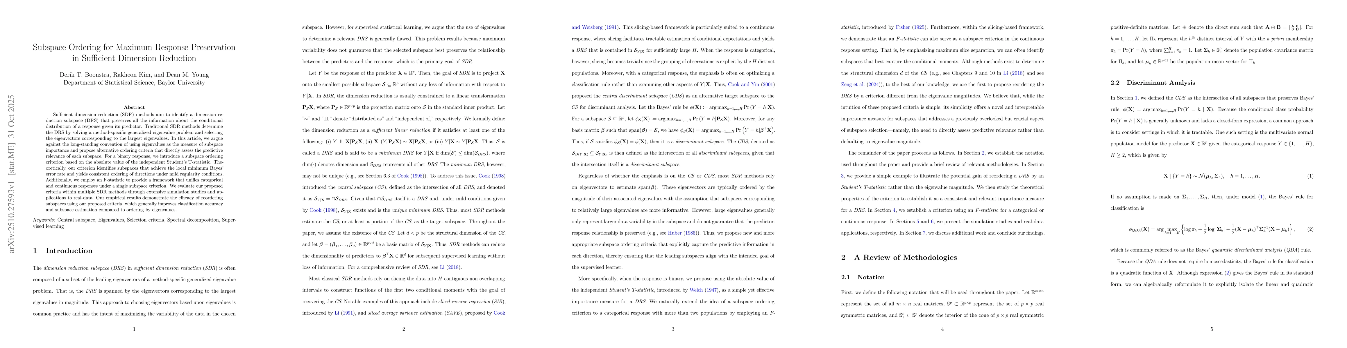 Thumbnail for Subspace Ordering for Maximum Response Preservation in Sufficient
  Dimension Reduction