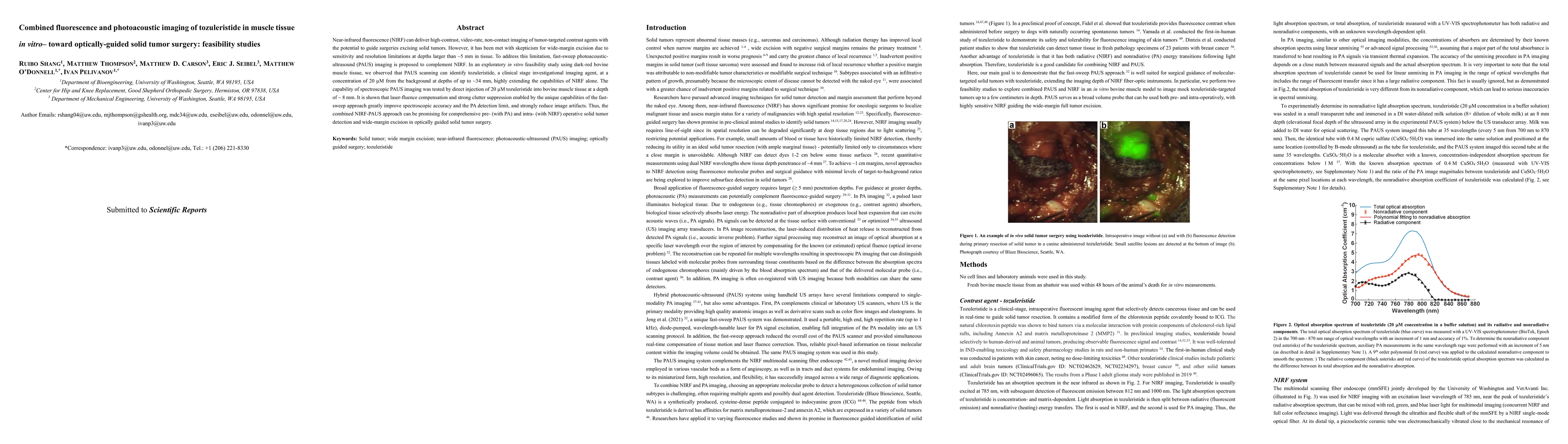 Thumbnail for Combined fluorescence and photoacoustic imaging of tozuleristide in
  muscle tissue in vitro -- toward optically-guided solid tumor surgery:
  feasibility studies