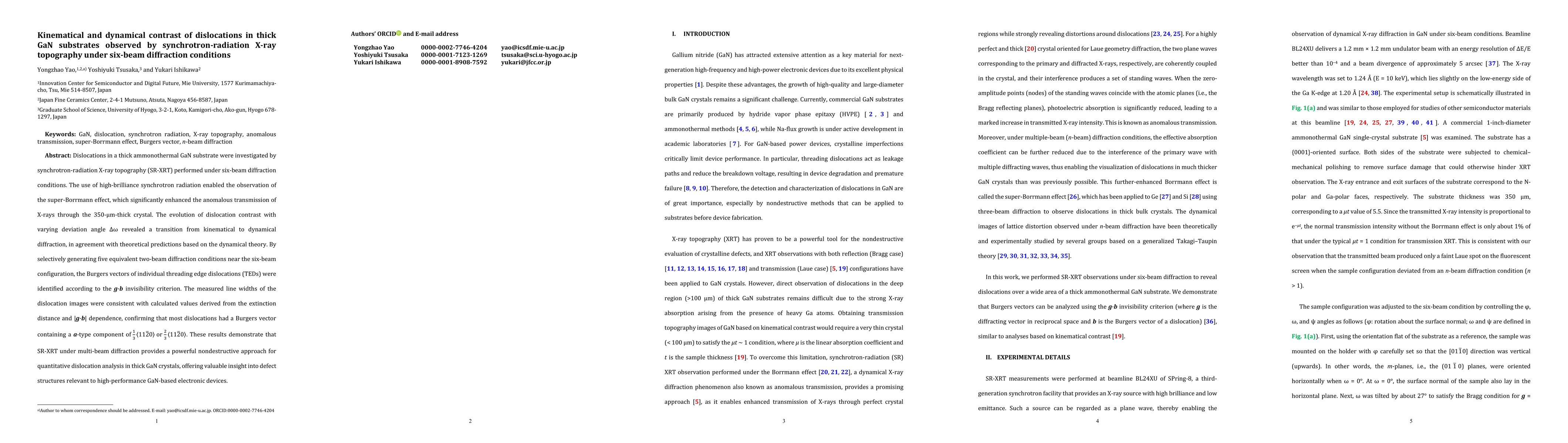 Thumbnail for Kinematical and dynamical contrast of dislocations in thick GaN
  substrates observed by synchrotron-radiation X-ray topography under six-beam
  diffraction conditions