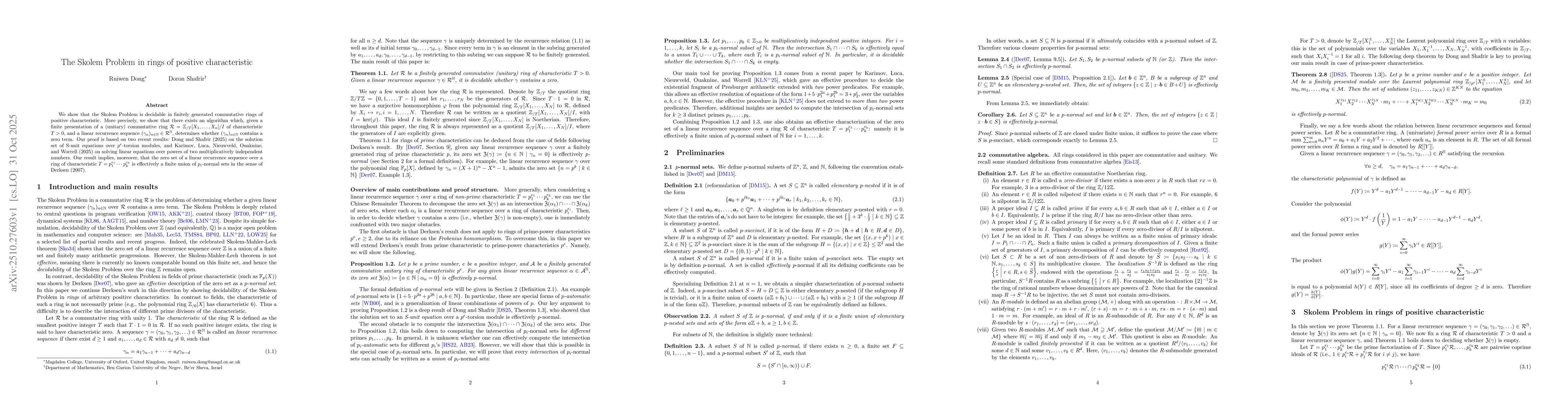 Thumbnail for The Skolem Problem in rings of positive characteristic