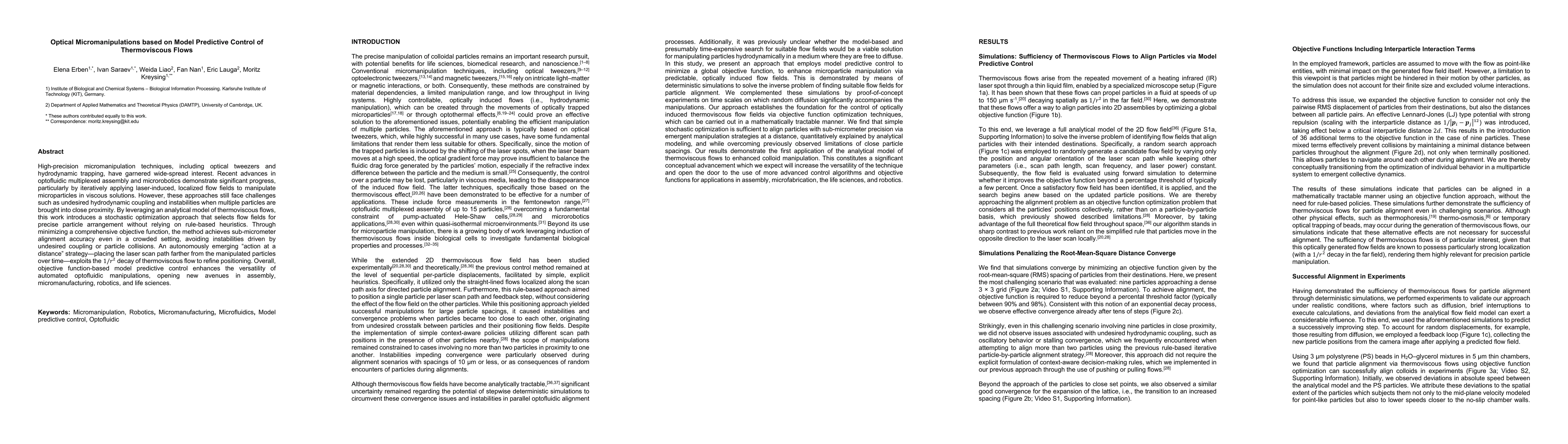 Thumbnail for Optical Micromanipulations based on Model Predictive Control of
  Thermoviscous Flows