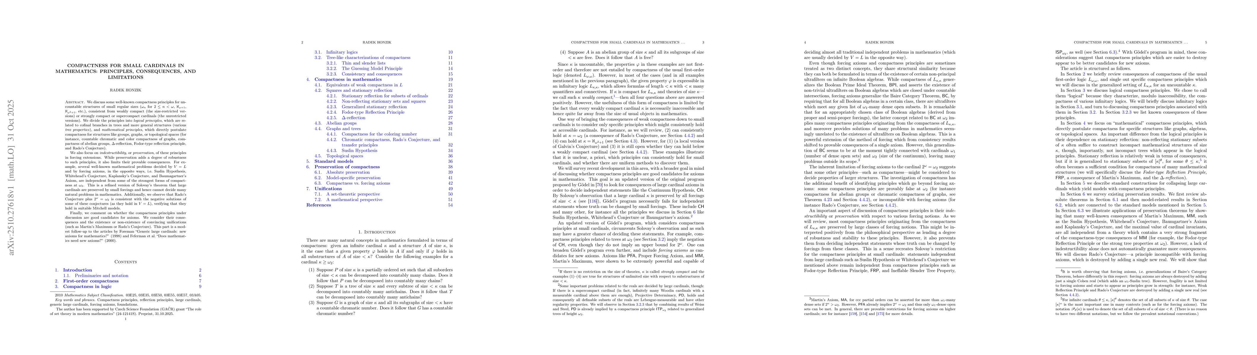 Thumbnail for Compactness for small cardinals in mathematics: principles,
  consequences, and limitations