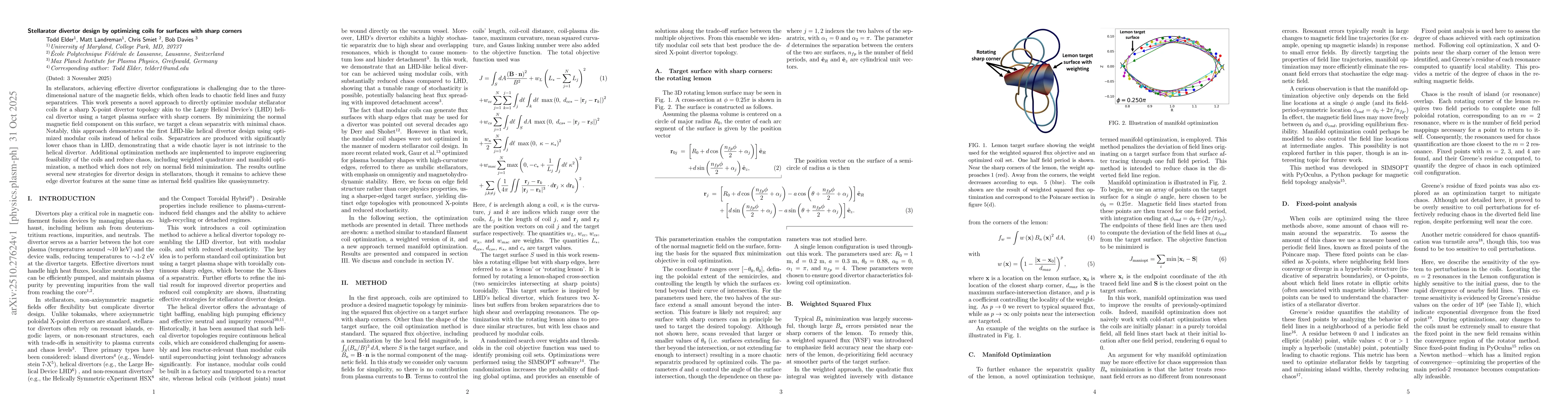 Thumbnail for Stellarator divertor design by optimizing coils for surfaces with sharp
  corners