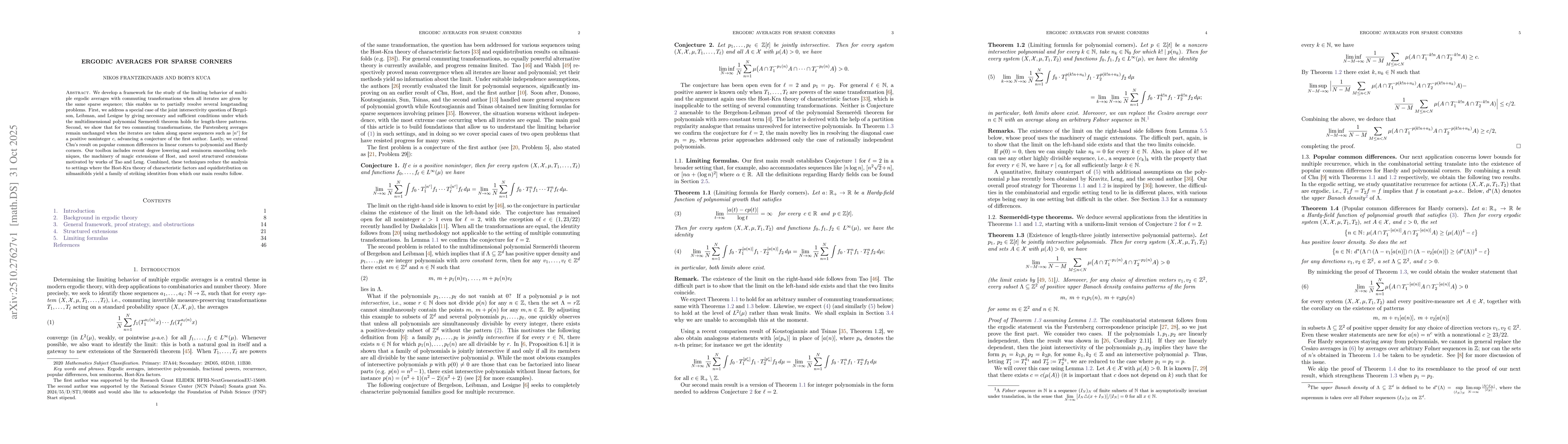 Thumbnail for Ergodic averages for sparse corners
