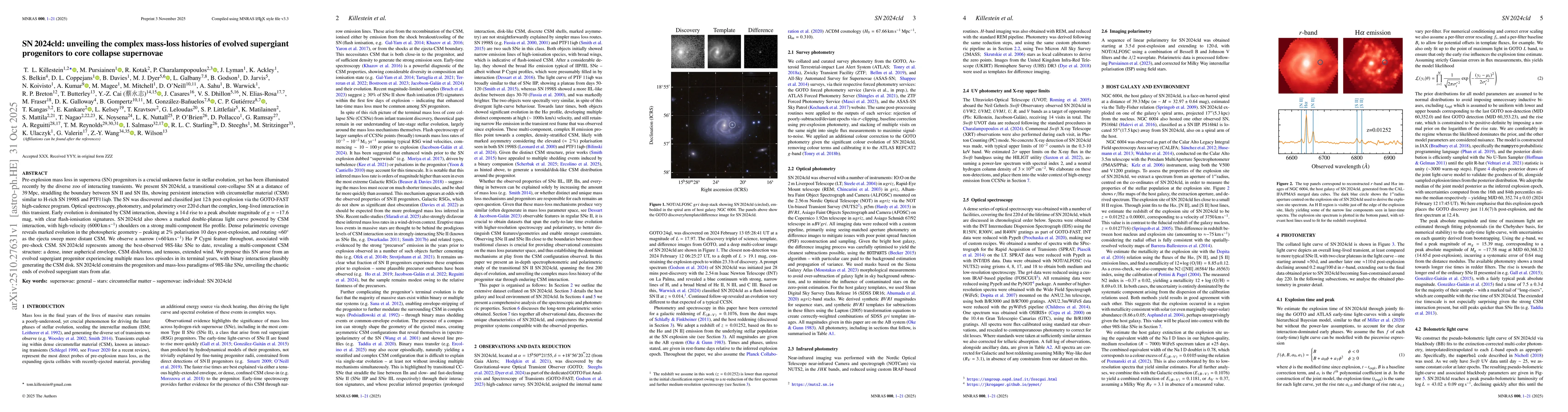 Thumbnail for SN 2024cld: unveiling the complex mass-loss histories of evolved
  supergiant progenitors to core collapse supernovae
