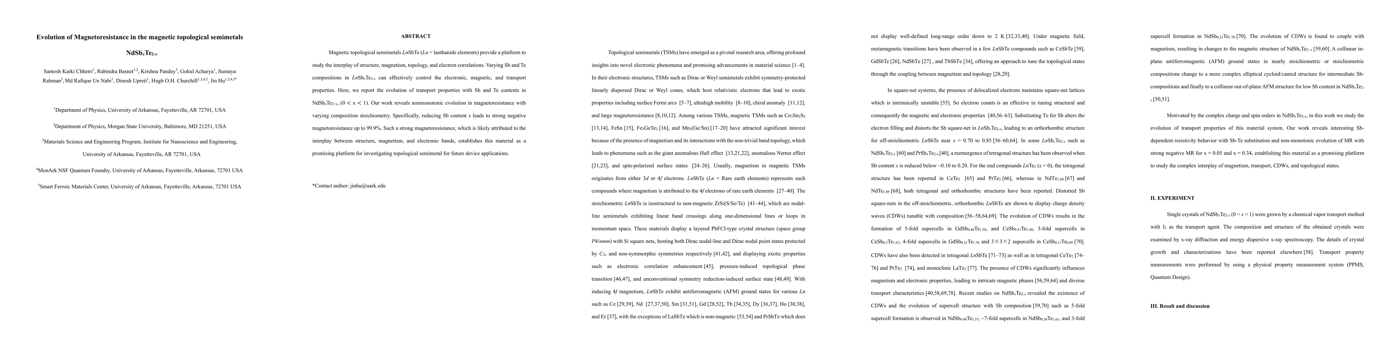 Thumbnail for Evolution of Magnetoresistance in the magnetic topological semimetals
  NdSbxTe2-x
