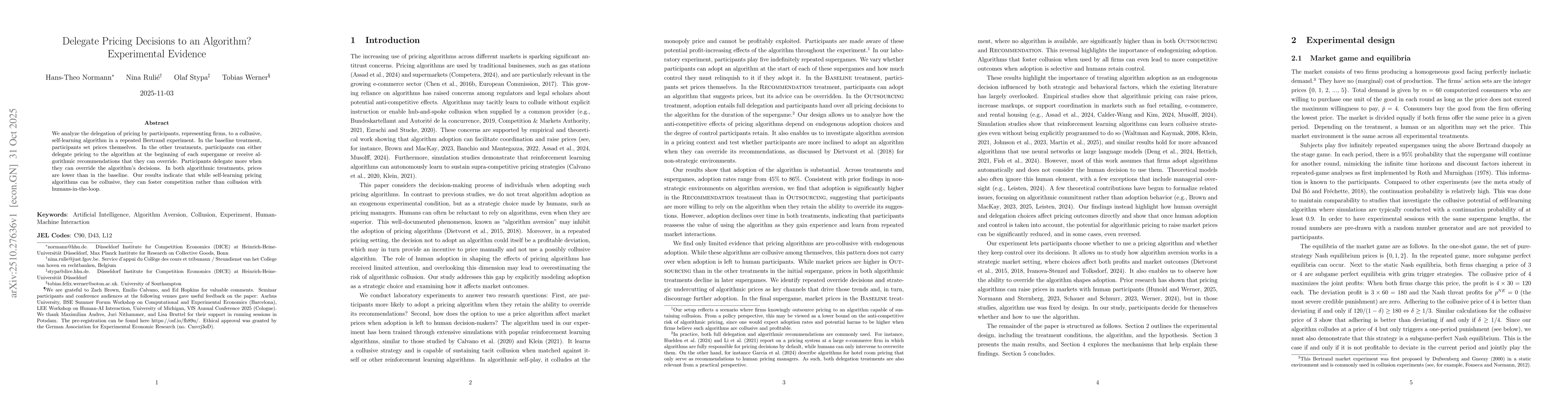 Thumbnail for Delegate Pricing Decisions to an Algorithm? Experimental Evidence