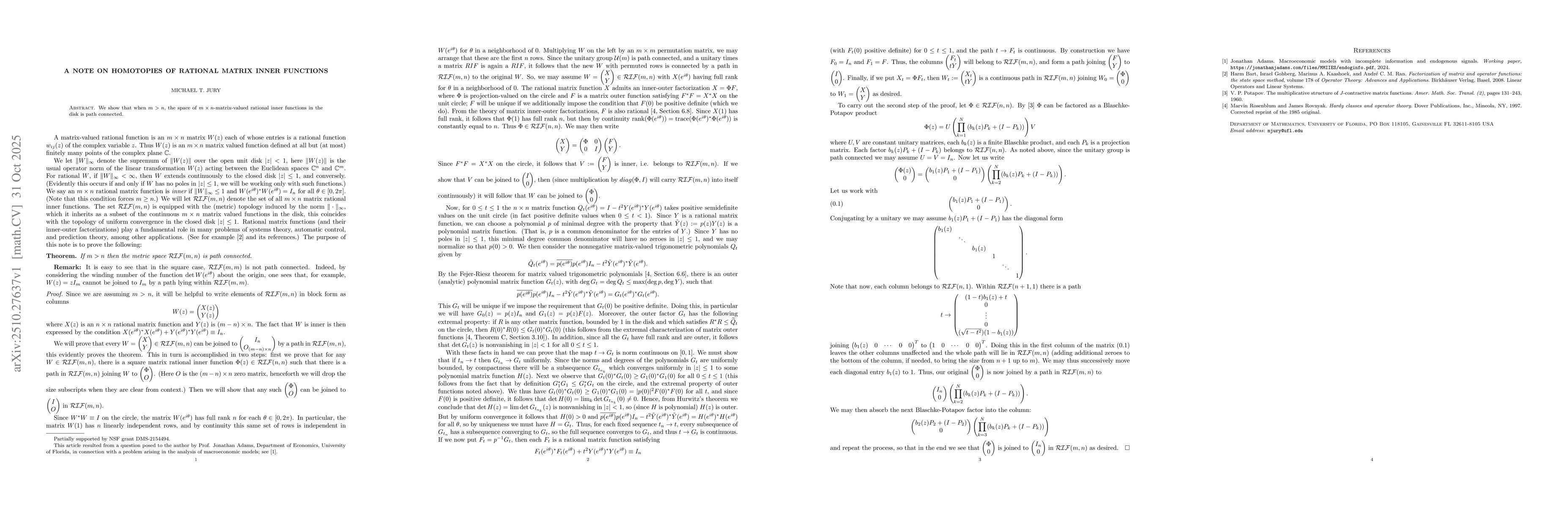 Thumbnail for A note on homotopies of rational matrix inner functions