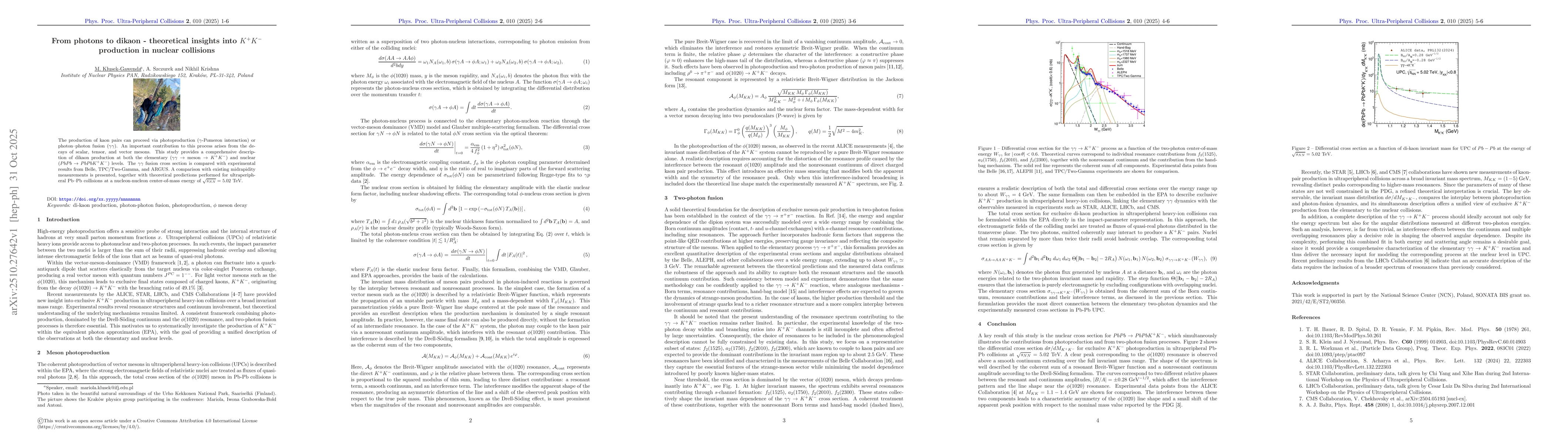 Thumbnail for From photons to dikaon -- theoretical insights into $K^+K^-$ production
  in nuclear collisions