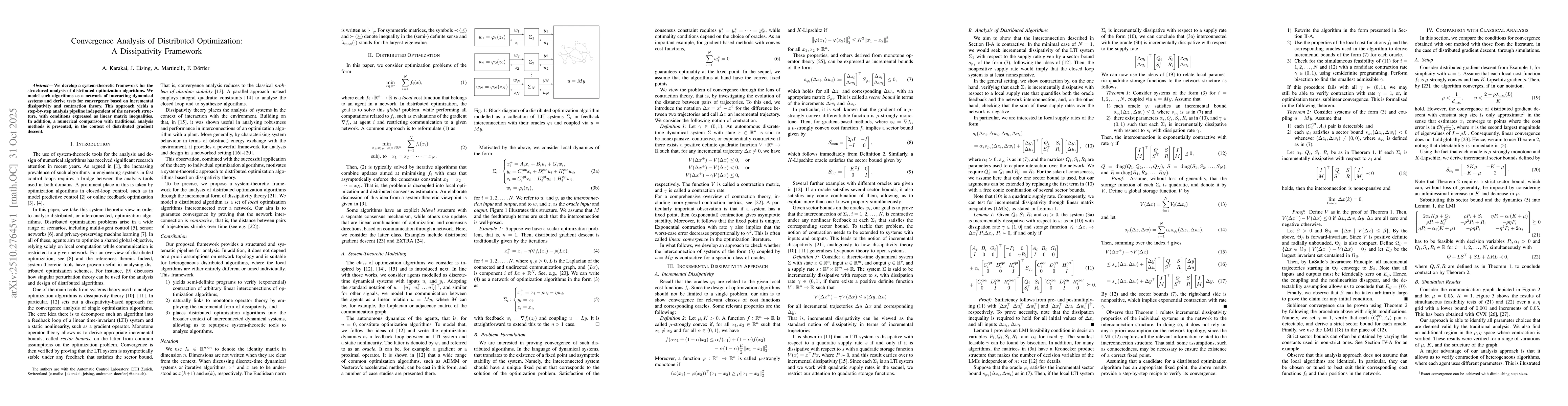 Thumbnail for Convergence Analysis of Distributed Optimization: A Dissipativity
  Framework