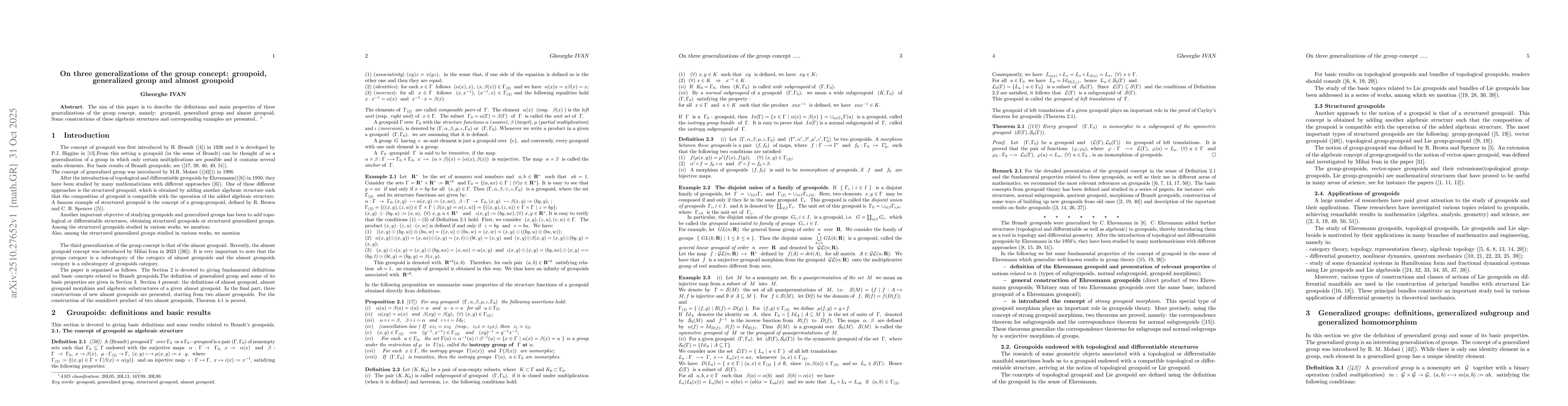 Thumbnail for On three generalizations of the group concept: groupoid, generalized
  group and almost groupoid