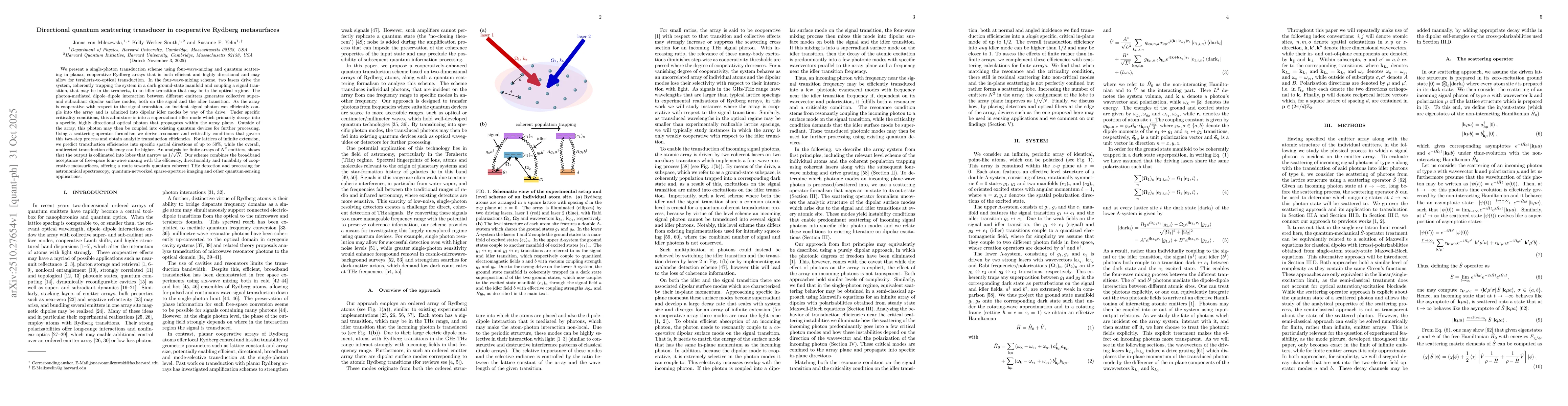 Thumbnail for Directional quantum scattering transducer in cooperative Rydberg
  metasurfaces