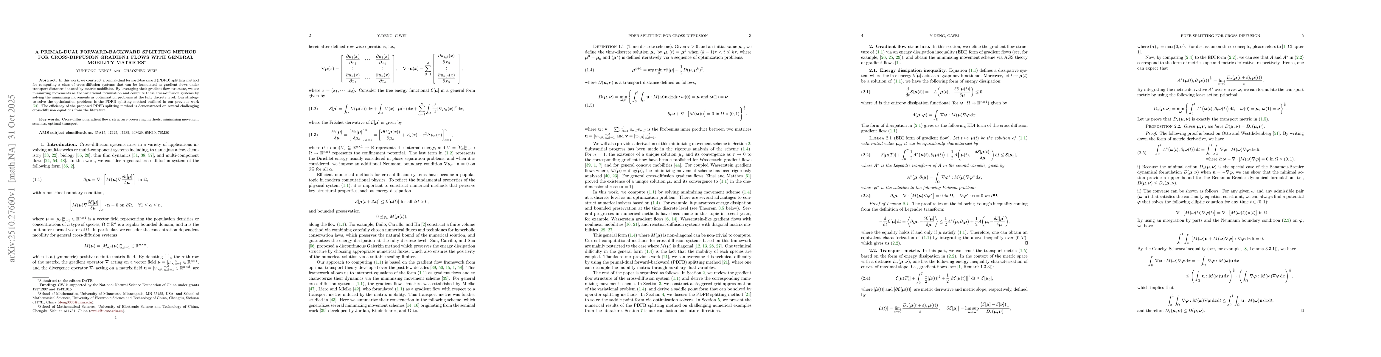 Thumbnail for A Primal-dual Forward-backward Splitting Method for Cross-diffusion
  Gradient Flows with General Mobility Matrices